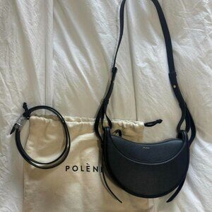 Polene Numéro Dix EDITION TEXTURED BLACK Shoulder Crossbody Baguette Bag.